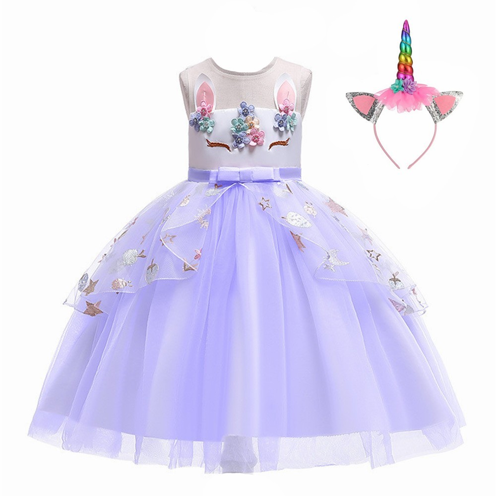 Conjunto de disfraz de princesa y diadema de unicornio para fiesta de cumpleaños para niñas