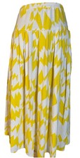 80s Panther Pleated Jersey Maxi Skirt Sz M White Yellow Abstract Boho USA Made