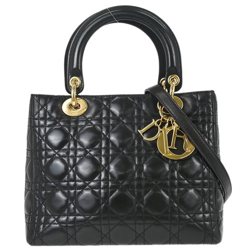 Christian Dior Black Lambskin Lady Dior Cannage 2way Handbag MA-1012 187905