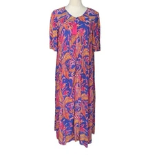 Go Softly Patio Crinkle Dress Floral Print V-Neck Short Sleeve Zip-Front Pink S