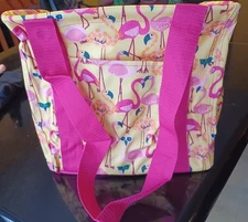 Thirty One 31 Lets Flamingo Tote Reinforced Bottom and Top Collapsible NEW