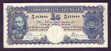 Australia R-44 b.. (1933)  Five Pounds - Riddle/Sheehan. KGV Portrait.. aVF