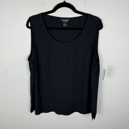 Citron Santa Monica Tank Top Women Plus 1X Black 100% Silk Lagenlook Relaxed NWT