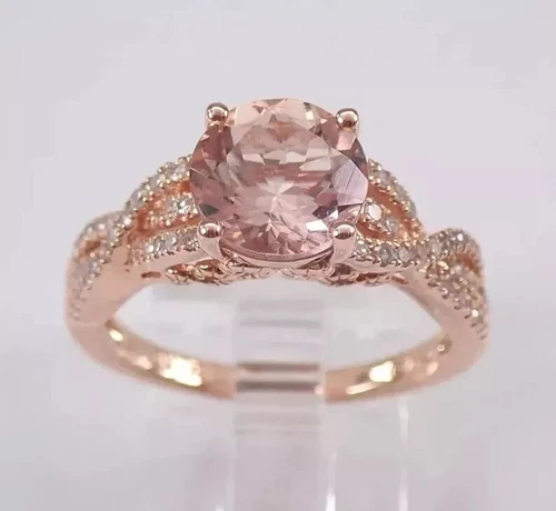 2Ct Round Cut Lab Created Morganite Halo Wedding Ring 14K Rose Gold Plated