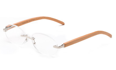 Silver Bamboo Reading Glasses Rimless Oval Reader with Spring Hinge Unisex New