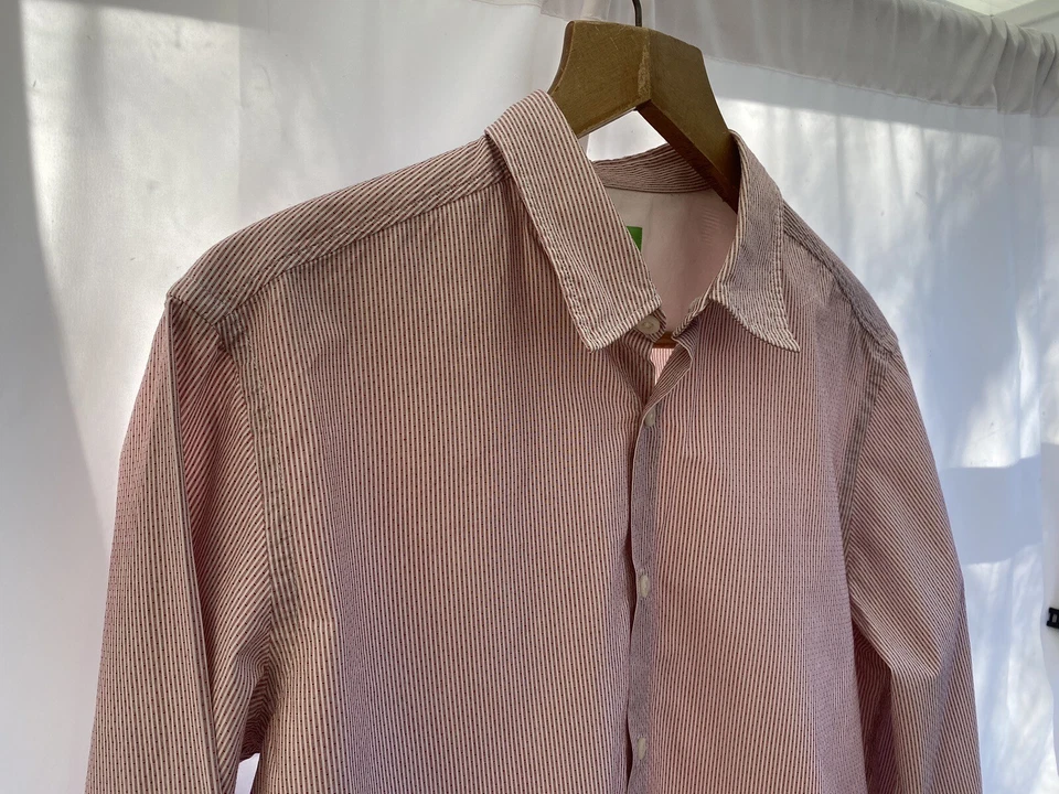 Hugo Boss Green Label Men Casual Shirt Slim Fit Striped Cotton size Large - Image 3 of 4