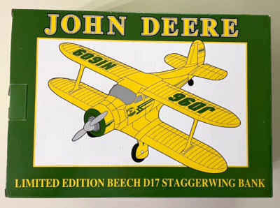 John Deere Beech D17 Staggerwing Bank Diecast Metal Limited Edition # 48004 NIB!
