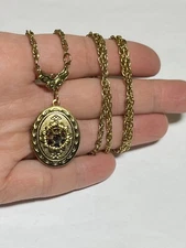 Vintage 70's Victorian Revival Ruby Red Rhinestone Flower Locket SS1113