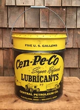 LRG Vintage CEN-PE-CO Lubricant Bucket Tin Can Motor Oil Gas Station 5 Gal
