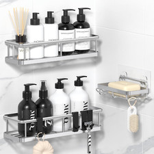 Shower Caddy Adhesive, No Drill Bathroom Shower Organizers, with Removable Hooks