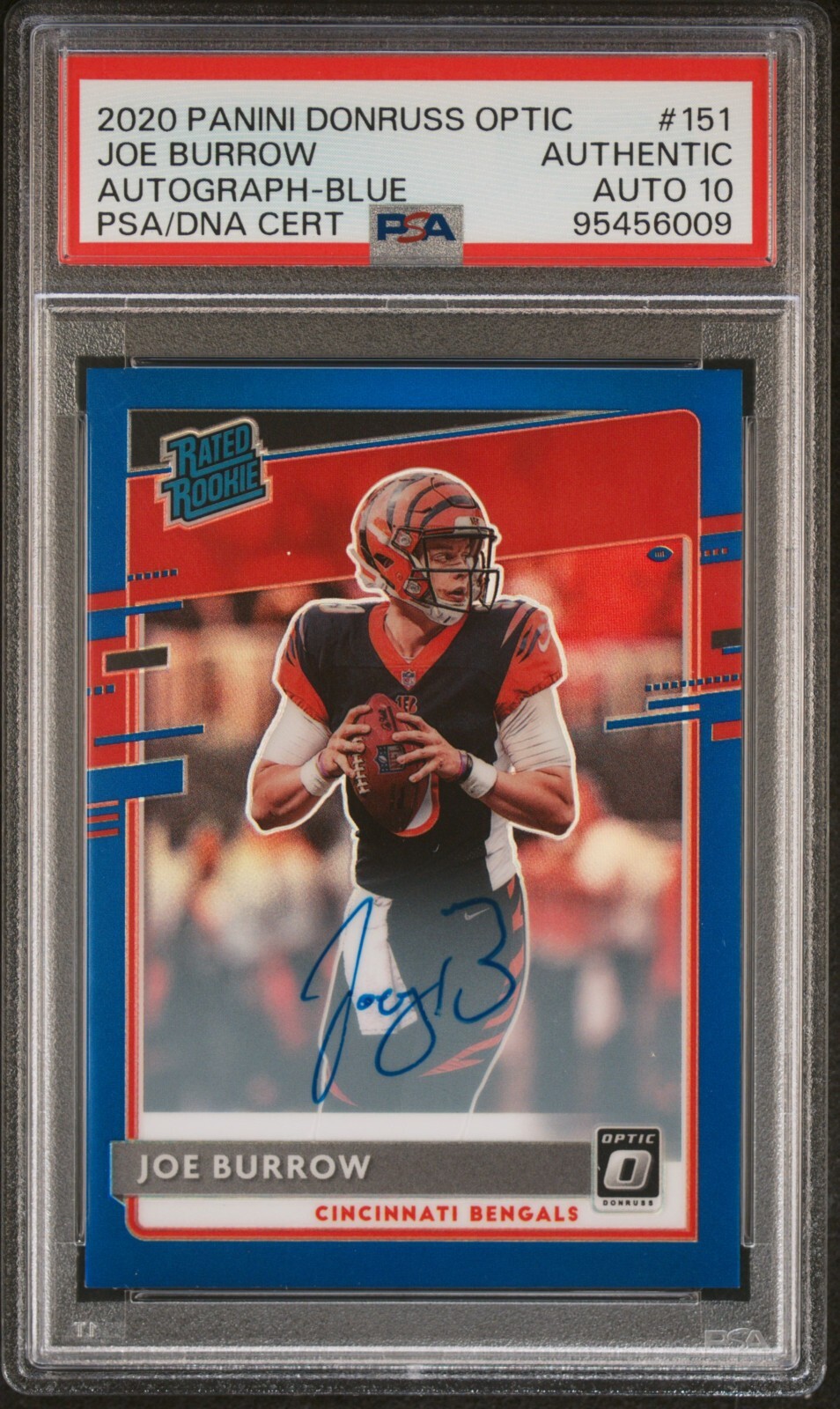 Joe Burrow 2020 Donruss Optic Rated Rookie #151 Blue Holo Auto RC #/75 PSA 10 AU