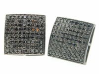 Diamant Nieten Herren 10K Schwarz Gold Rund Pave Quadratform Ohrringe 1.64 Tcw