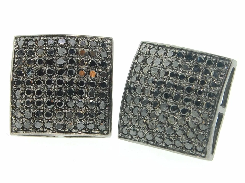 Pendientes con tachuelas de diamantes para hombre de oro negro de 10 quilates pavé redondo forma cuadrada 1,64 Tcw.