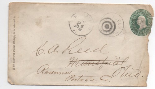 United States used on cover U163 entire fancy cancel to Ravenna OH