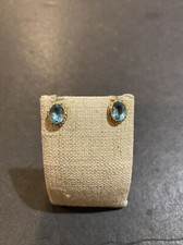 Vintage 14K Yellow Gold Blue Topaz Stud Earrings