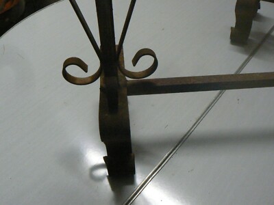 Paire De Chenets Anciens Fer Et Cuivre - Vintage Qualité Cheminée