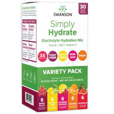 Swanson Simply Hydrate Electrolyte Hydration Mix - Variety Pack 30 Pkts