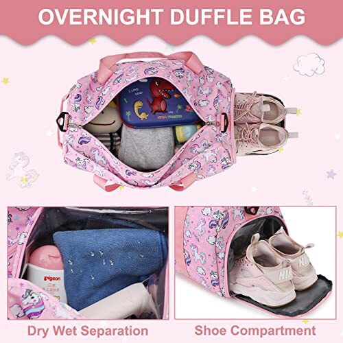 Duffle bag for Girls, Water Resistant Travel Overnight Weekend Bag Unicorn - Picture 4 of 6