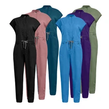 NiaaHinn Unisex Scrub Cargo Jumpsuit - Short Sleeve Coverall Jogger Pants