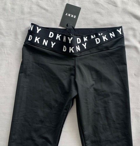 NWT DKNY Kids GIRLS LOGO WAISTBAND BLACK LEGGINGS 16 SZ 16A - Picture 4 of 5