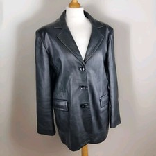Ami London Vintage Womens Classic Black Soft Leather Jacket Collared Y2k Size Xl