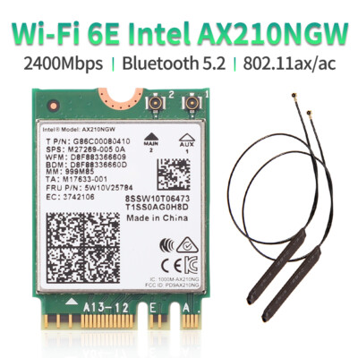 Wi-fi 6E Intel AX210NGW NGFF Wifi Bluetooth Card 802.11ax with Internal Antennas