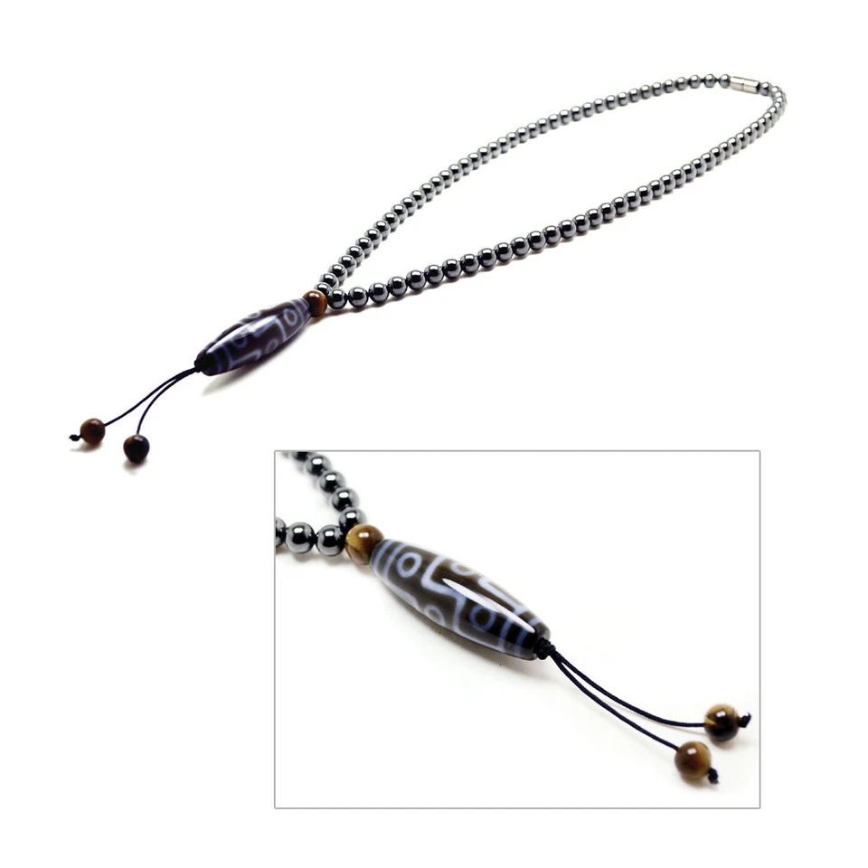 Collar de hematita magnético con cuentas Dzi tibetanas de 9 ojos Accents Kingdom para hombre 20" A Foto 4 de 4