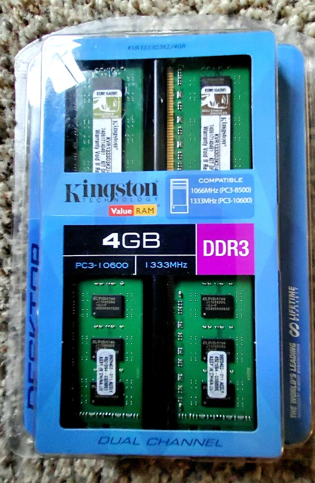 Kingston 4GB RAM, DDR3, Memory, PC3-10600, 1333MHz, NEW - Image 2 of 3