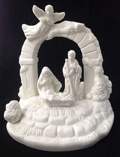 Musical Nativity Figurine Plays Silent Night Off White Bisque Holy Family 8 in.