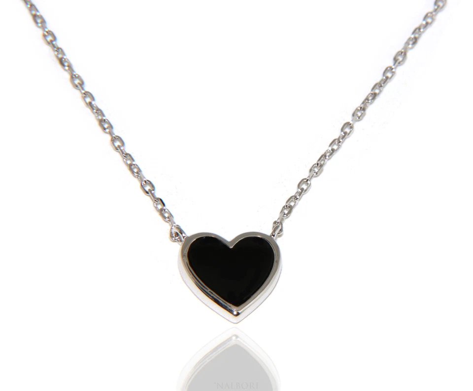 collana argento 925 cuore onice nero girocollo donna collier regolabile 14 12 mm - Immagine 2 di 3