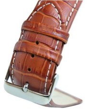 24mm Italian Genuine Leather Italy Light Brown Croc White Stitch Watch Band