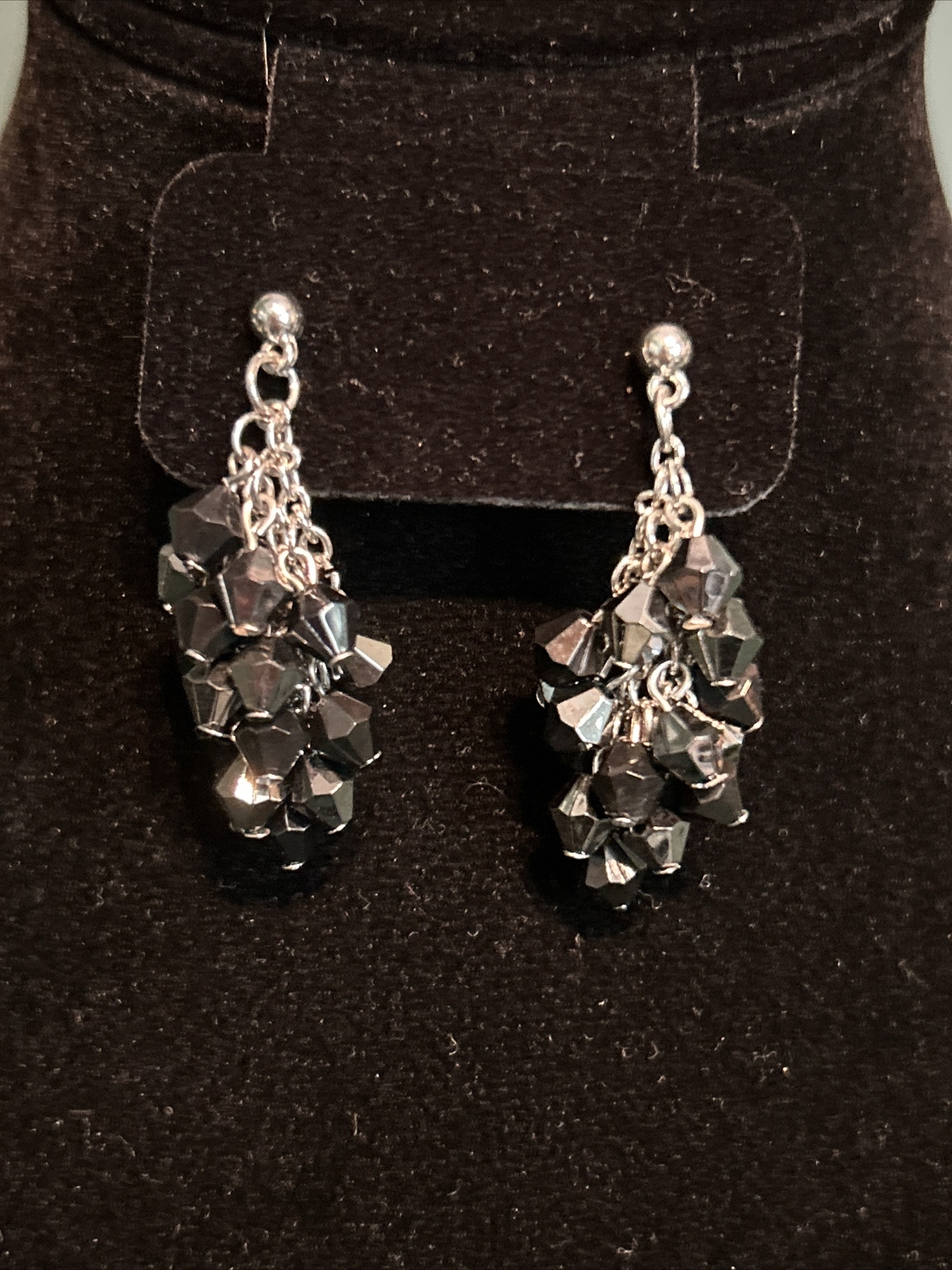Hematite Grey Cluster Bead Drop Dangle Earrings  