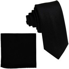 New Polyester Men's 2.5" skinny Neck Tie  hankie set solid formal wedding black