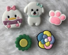 Set of 5 Assorted Girl Croc Charms Puppy Flower Paw Chick 3/4 -1 1/4