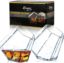 DRAGON GLASSWARE Diamond Pair Whiskey Glasses Cocktail 2 Pack 10oz 300ML