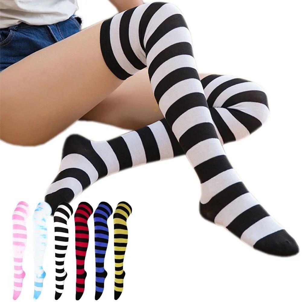 1 Pair Thigh Stocks High Stockings Striped Long Socks eBay