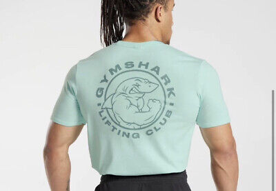 Men's Gymshark Legacy T Shirt M Aqua Lifting Club Slim Fit Excellent  Condition