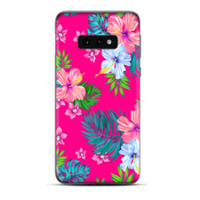 Skins Decal wrap for Samsung Galaxy S10e - Pink Neon Hibiscus Flowers