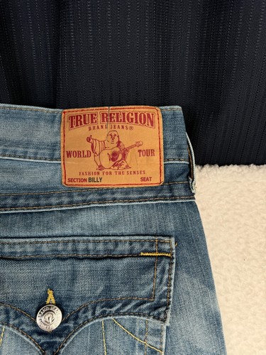 True Religion Jeans Billy Bootcut Herren 38 passt 40x33 blau ausgefranster Saum distressed - Bild 12 von 19