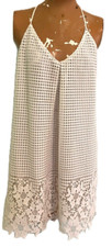 ASTR Lace Mini Dress Women Medium Ivory Fairy Crochet Floral Beach Strappy