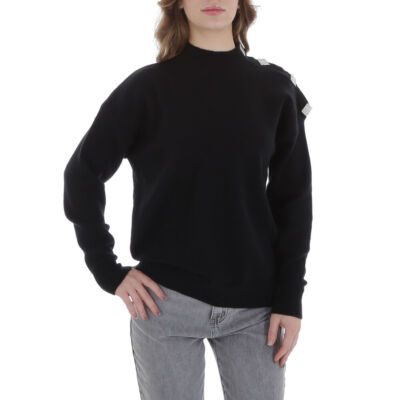 Damen Stretch Strass Pullover 6772 Ital-design In Schwarz