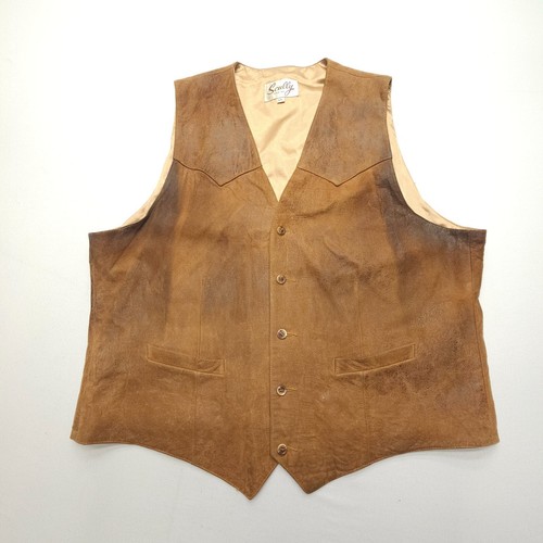 Vintage Scully Leather Waistcoat Vest Mens 54L Brown Satin Lined Western Rodeo