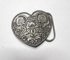 Vintage 90s Western Floral Heart Cutout Belt Buckle by Siskiyou