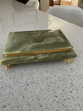 Beautiful Green Onyx Marble and Brass Jewelry Display Box, Italy, 1950s