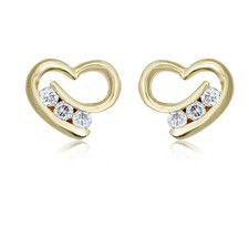 AVORA 14K Yellow Gold Cubic Zirconia CZ Open Heart Stud Earrings