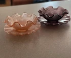 Vintage Ruffled Glass Bowl & Plate Sets Pink Amethyst Textured 4 Pc