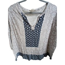 Lucky Brand 1X Geometric Print V-Neck Tunic Top Women's