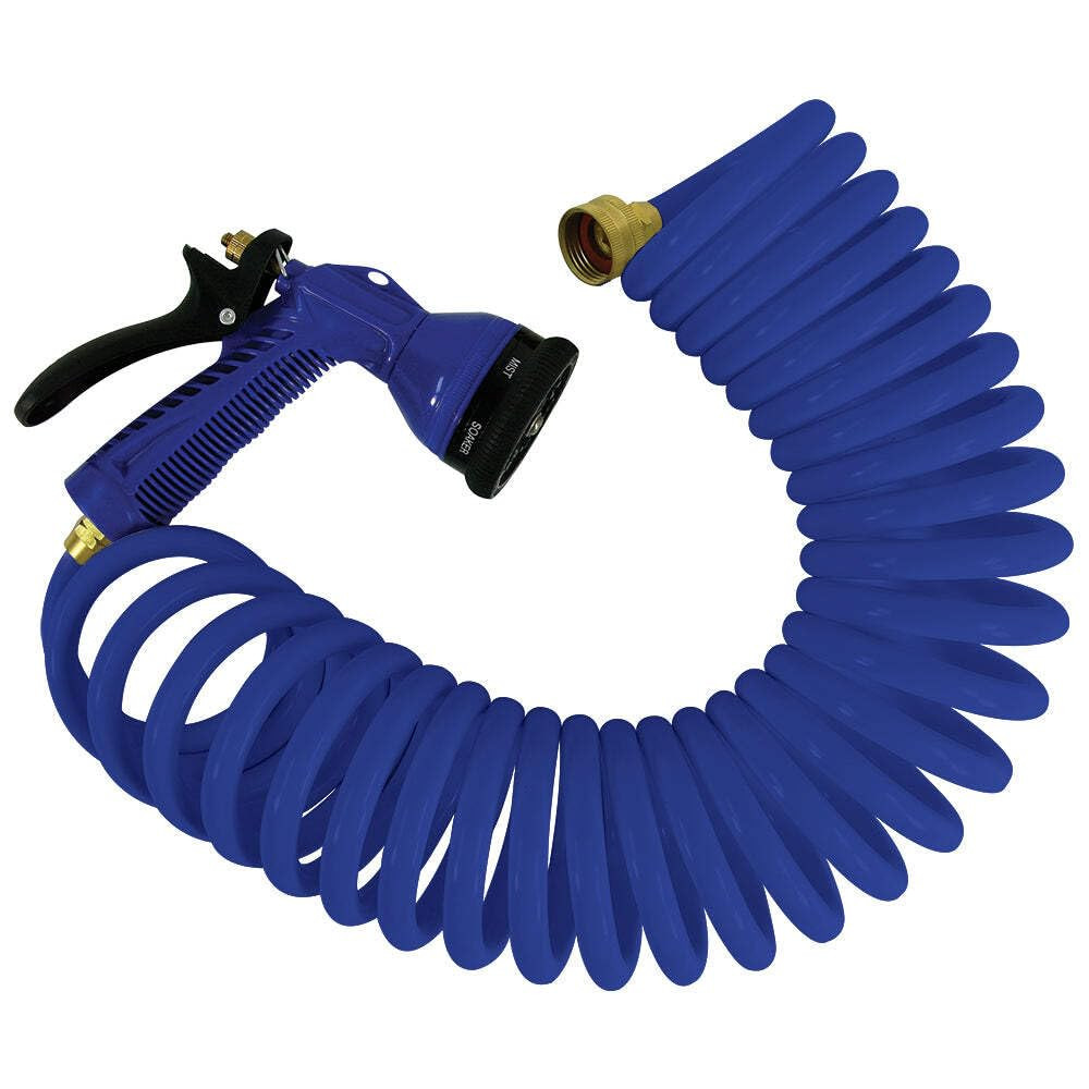 IND P0440B Coiled Hose with Adjustable Nozzle - 15', Blue