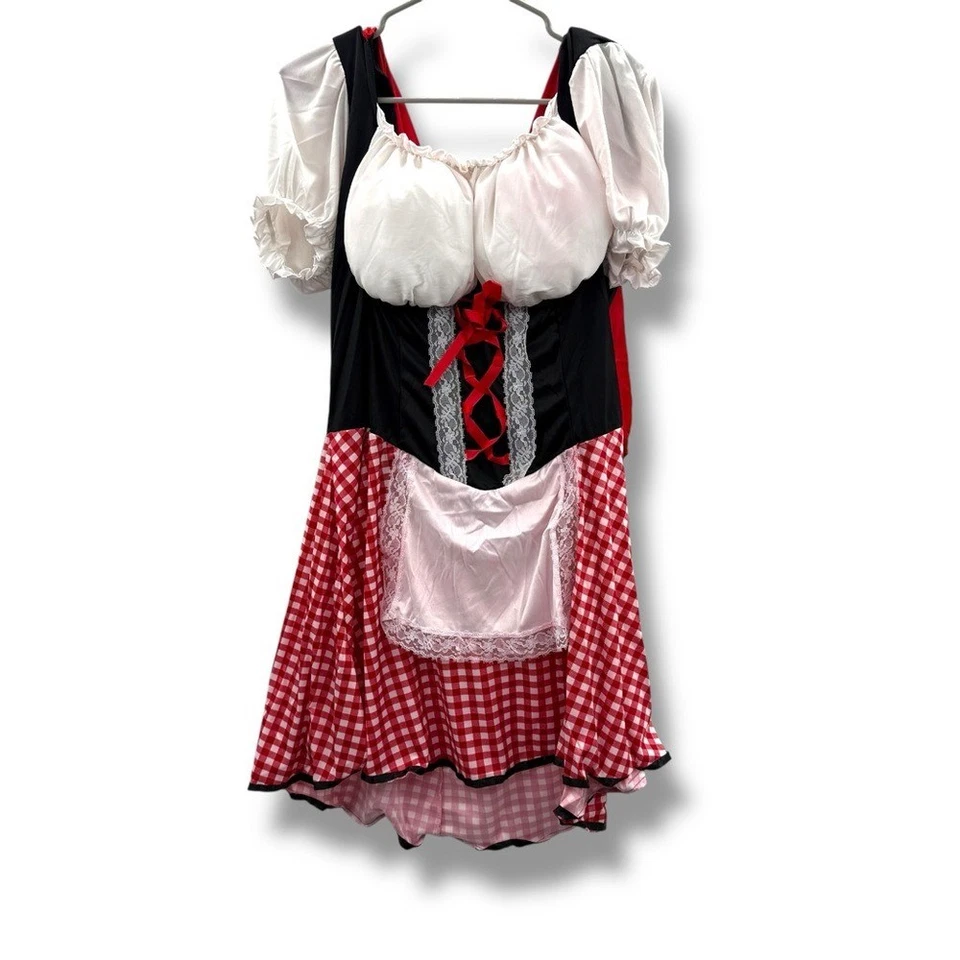 Burly Red Riding Hood Costume Men's Size Large Dress with Cape Wig Halloween - Image 3 of 4