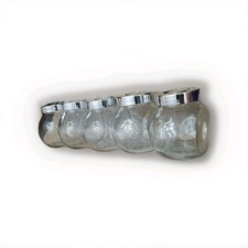 IKEA Set of 5 Spice Jars W/Lids Glass Flat sided jars-chrome style lids 5oz 